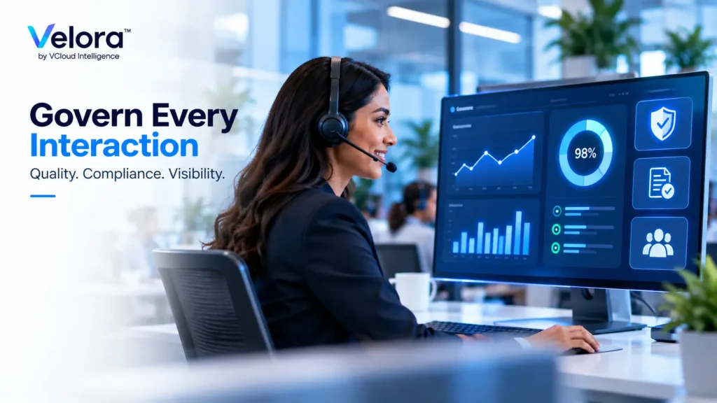 Velora AI governance dashboard for quality compliance and interaction oversight