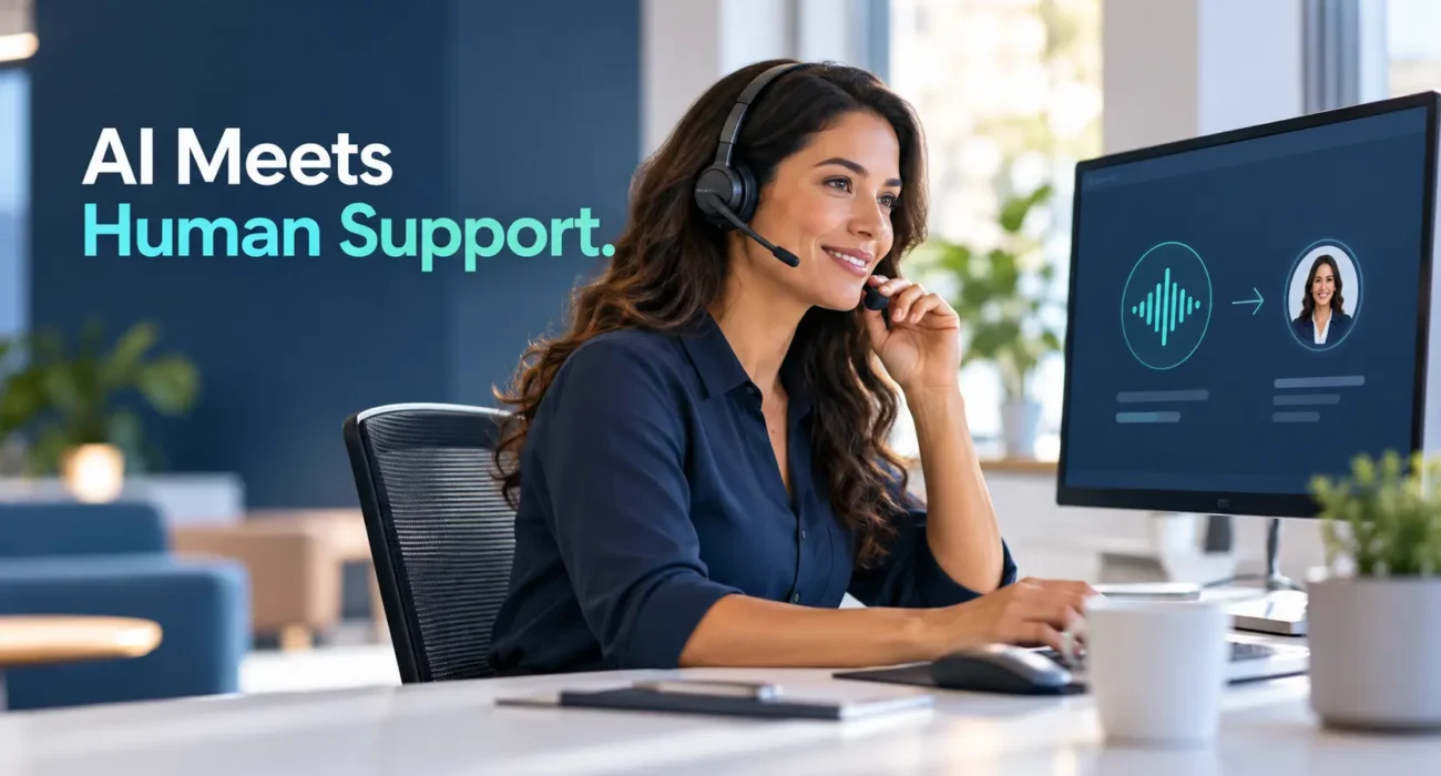 Support agent handling a call transferred from an AI voice agent