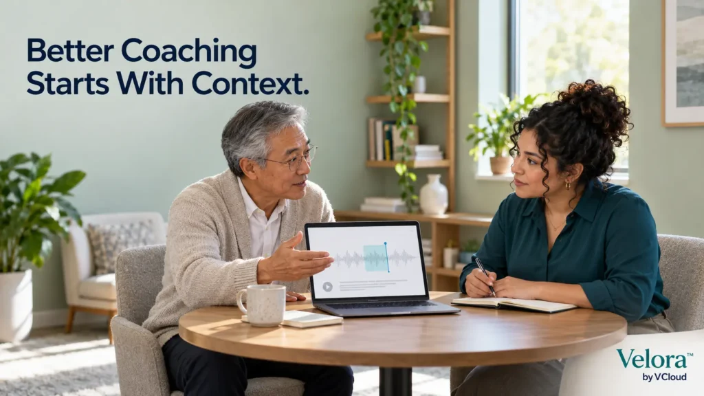 Coach and support professional reviewing a highlighted customer conversation