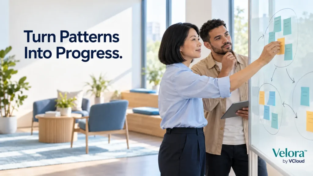 Quality leaders organizing conversation findings to improve contact center processes